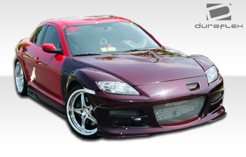 2004-2008 Mazda RX-8 Duraflex GT Competition Front Bumper Cover - 1 Piece / Vehicle Year Make Model Trim - 2004-2008-Mazda RX8 ALL / Product Type - Front Bumper / Style Name -GT Competition / Kit Material - FRP (Fiberglass Reinforced Plastics) / Notes - Note: picture shown with carbon creations orange kevlar. actual product is made of fiberglass.