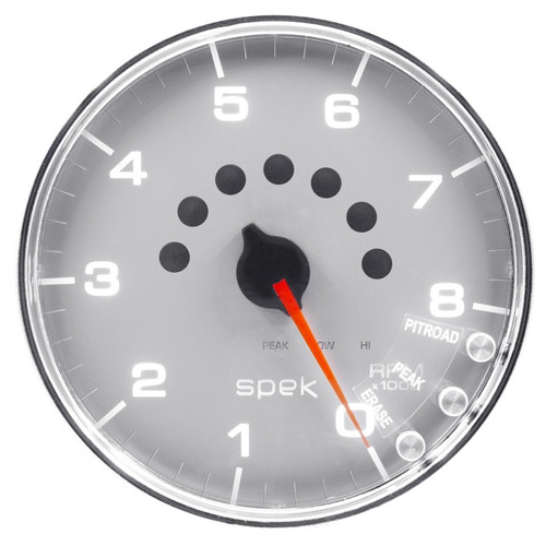 Autometer Spek-Pro Gauge Tachometer 5in 8K Rpm W/Shift Light & Peak Mem Silver/Chrome - P23821