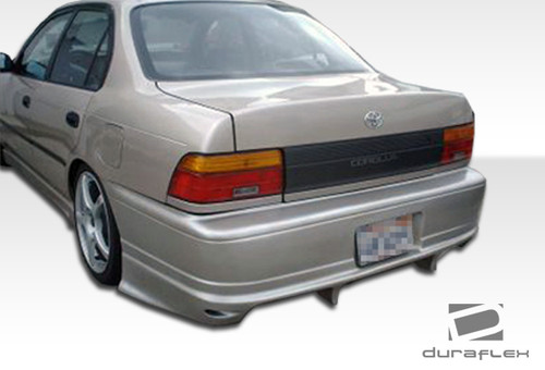 1993-1997 Toyota Corolla Geo Prizm Duraflex Bomber Rear Bumper Cover - 1 Piece / Vehicle Year Make Model Trim - 1993-1997-Toyota Corolla ALL / Product Type - Rear Bumper / Style Name -Bomber / Kit Material - FRP (Fiberglass Reinforced Plastics) / Notes - Note: this kit is designed for toyota corolla models. geo prizm models will require slight modifications.