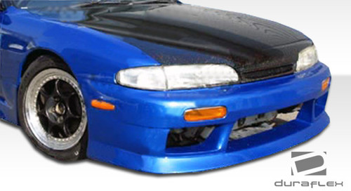 1995-1996 Nissan 240SX S14 Duraflex V-Speed Front Bumper Cover - 1 Piece / Vehicle Year Make Model Trim - 1995-1996-Nissan 240SX ALL / Product Type - Front Bumper / Style Name -V-Speed / Kit Material - FRP (Fiberglass Reinforced Plastics) / Notes - Note: uses jdm bumper lenses