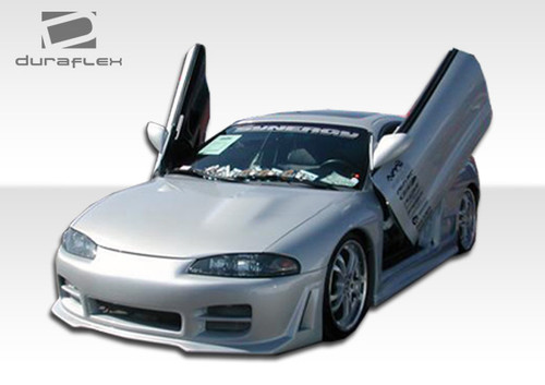 1995-1999 Mitsubishi Eclipse Eagle Talon Duraflex R34 Front Bumper Cover - 1 Piece / Vehicle Year Make Model Trim - 1995-1999-Mitsubishi Eclipse ALL / Product Type - Front Bumper / Style Name -R34 / Kit Material - FRP (Fiberglass Reinforced Plastics) / Notes - Note: front bumper is designed for 97-99 models. 95-96 models will need to modify bumper or use 97-99 headlights in order to fit properly.