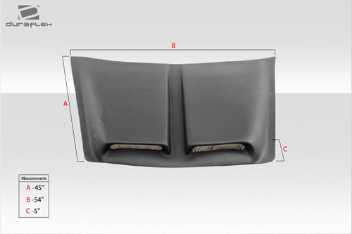 Universal Duraflex Spyder Hood Scoop - 1 Piece / Vehicle Year Make Model Trim - --  ALL / Product Type - Scoop / Style Name -\Universal / Kit Material - FRP (Fiberglass Reinforced Plastics) / Notes - Note: dimensions for this are 54.5 x 39, and 2.5 scoop opening