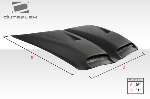 Universal Duraflex Vortex Hood Scoop - 1 Piece / Vehicle Year Make Model Trim - --  ALL / Product Type - Scoop / Style Name -\Universal / Kit Material - FRP (Fiberglass Reinforced Plastics) / Notes - Note: dimensions are 45" front to back x 51" side to side x 1.5" scoop height.