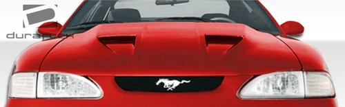 1994-1998 Ford Mustang Duraflex Mach 1 Hood - 1 Piece / Vehicle Year Make Model Trim - 1994-1998-Ford Mustang ALL / Product Type - Hood / Style Name -Mach 1 / Kit Material - FRP (Fiberglass Reinforced Plastics) / Notes - Note: Hood pins are required.