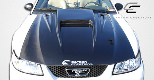 1999-2004 Ford Mustang Carbon Creations Spyder 3 Hood - 1 Piece / Vehicle Year Make Model Trim - 1999-2004-Ford Mustang ALL / Product Type - Hood / Style Name -Spyder 3 / Kit Material - Carbon Fiber / Notes - Note: Hood pins are required.