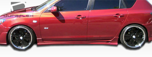 2004-2009 Mazda 3 Duraflex K-1 Side Skirts Rocker Panels - 2 Piece / Vehicle Year Make Model Trim - 2004-2009-Mazda Mazda 3 ALL / Product Type - Sideskirts / Style Name -K-1 / Kit Material - FRP (Fiberglass Reinforced Plastics) / Notes -