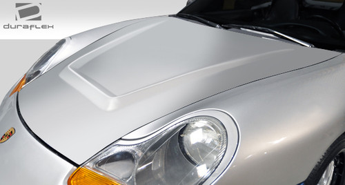 1997-2004 Porsche Boxster 1999-2001 Porsche 996 Duraflex Maston Hood - 1 Piece / Vehicle Year Make Model Trim - 1997-2004-Porsche Boxster ALL / Product Type - Hood / Style Name -Maston / Kit Material - FRP (Fiberglass Reinforced Plastics) / Notes - Note: Hood pins are required.. actual product is fiberglass.