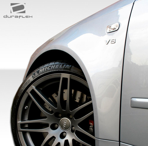 2006-2008 Audi A4 S4 B7 4DR Duraflex RS4 Wide Body Front Fenders - 2 Piece / Vehicle Year Make Model Trim - 2006-2008-Audi A4 4DR / Product Type - Fender / Style Name -RS4 / Kit Material - FRP (Fiberglass Reinforced Plastics) / Notes - Note: must be used in conjunction with complete wide body kit