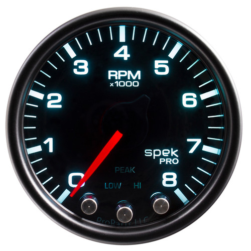 Autometer Spek-Pro Gauge Tach 2 1/16in 8K Rpm W/ Shift Light & Peak Mem Blk/Smoke/Blk - P33452