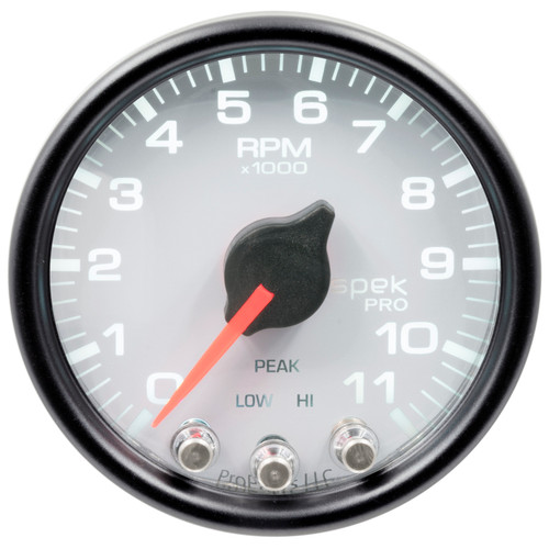 Autometer Spek-Pro Gauge Tach 2 1/16in 11K Rpm W/ Shift Light & Peak Mem Wht/Blk - P33612