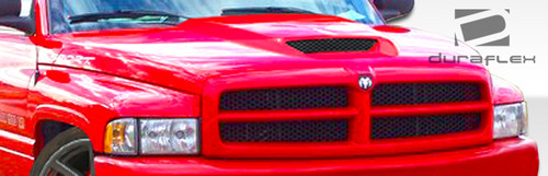 1994-2001 Dodge Ram Duraflex SRT Look Hood - 1 Piece / Vehicle Year Make Model Trim - 1994-2001-Dodge Ram ALL / Product Type - Hood / Style Name -SRT Look / Kit Material - FRP (Fiberglass Reinforced Plastics) / Notes - Note: Hood pins are required.