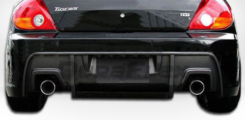 2003-2006 Hyundai Tiburon Duraflex Spec-R Rear Bumper Cover - 1 Piece / Vehicle Year Make Model Trim - 2003-2006-Hyundai Tiburon ALL / Product Type - Rear Bumper / Style Name -Spec-R / Kit Material - FRP (Fiberglass Reinforced Plastics) / Notes -