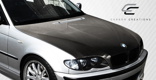 2002-2005 BMW 3 Series E46 4DR Carbon Creations OEM Look Hood - 1 Piece / Vehicle Year Make Model Trim - 2002-2005-BMW 3 Series 4DR / Product Type - Hood / Style Name -OEM Look / Kit Material - Carbon Fiber / Notes - Note: Hood pins are required.