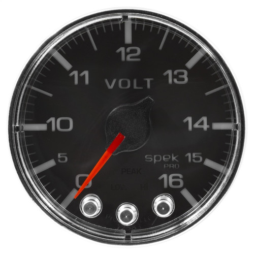 Autometer Spek-Pro Gauge Voltmeter 2 1/16in 16V Stepper Motor W/Peak & Warn Blk/Chrm - P344318