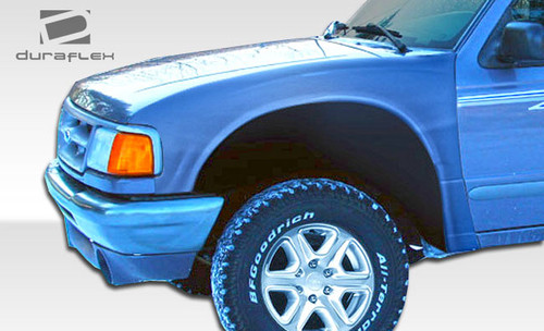 1993-1997 Ford Ranger Duraflex 4.5" Off Road Bulge Front Fenders - 2 Piece / Vehicle Year Make Model Trim - 1993-1997-Ford Ranger ALL / Product Type - Fender / Style Name -Off Road Bulge / Kit Material - FRP (Fiberglass Reinforced Plastics) / Notes - Note: the fenders are widened 4.5 inches and designed for oversized tire clearance.