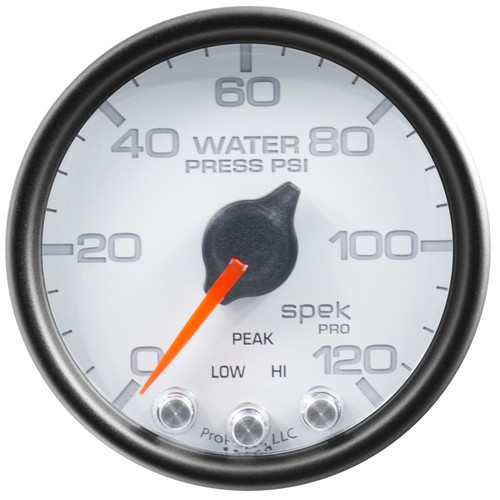 Autometer Spek-Pro Gauge Water Press 2 1/16in 120psi Stepper Motor W/Peak & Warn Wht/Blk - P34512