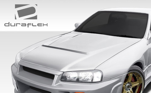 1989-1994 Nissan Skyline 2DR R32 Duraflex R324 Conversion Hood - 1 Piece / Vehicle Year Make Model Trim - 1989-1994-Nissan Skyline 2DR / Product Type - Hood / Style Name -R324 Conversion / Kit Material - FRP (Fiberglass Reinforced Plastics) / Notes - Note: Hood pins are required.