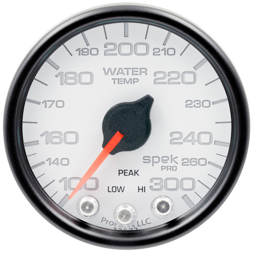 Autometer Spek-Pro Gauge Water Temp 2 1/16in 300f Stepper Motor W/Peak & Warn Wht/Blk - P34612