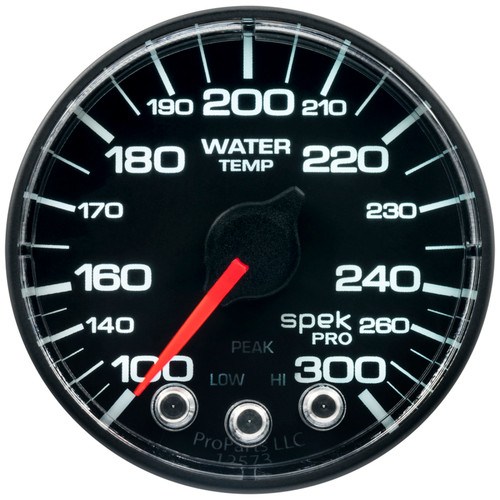 Autometer Spek-Pro Gauge Water Temp 2 1/16in 300f Stepper Motor W/Peak & Warn Blk/Blk - P346324