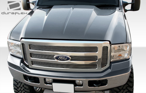1999-2007 Ford Super Duty F250 F350 F450 F550 / 2000-2005 Ford Excursion Duraflex Cowl Hood - 1 Piece / Vehicle Year Make Model Trim - 1999-2007-Ford Super Duty ALL / Product Type - Hood / Style Name -Cowl / Kit Material - FRP (Fiberglass Reinforced Plastics) / Notes - Note: Hood pins are required.