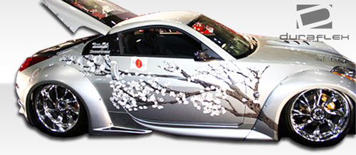 2003-2008 Nissan 350Z Z33 2DR Duraflex Vader 3 Wide Body Kit - 9 Piece - Includes Vader 3 Front Bumper Cover (102263) Vader 3 Side Skirts Rocker Panels (102264) Vader 3 Rear Bumper Cover (102265) Vader 3 Front Fender Flares (102266) Vader 3 Rear Fender Flares (102267) Vader 3 Rear Wing Trunk Lid Spoiler (108080) / Vehicle Year Make Model Trim - 2003-2008-Nissan 350Z 2DR / Product Type - Kit / Style Name -Vader 3 / Kit Material - FRP (Fiberglass Reinforced Plastics) / Notes -