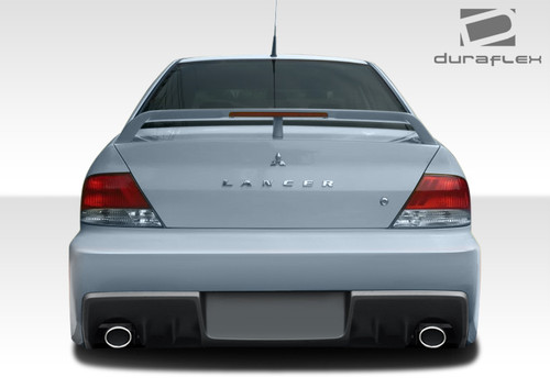 2002-2003 Mitsubishi Lancer Duraflex Evo X Look Rear Bumper Cover - 1 Piece / Vehicle Year Make Model Trim - 2002-2003-Mitsubishi Lancer ALL / Product Type - Rear Bumper / Style Name -Evo X Look / Kit Material - FRP (Fiberglass Reinforced Plastics) / Notes -