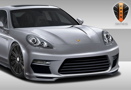 2010-2013 Porsche Panamera Eros Version 3 Front Bumper Cover - 1 Piece / Vehicle Year Make Model Trim - 2010-2013-Porsche Panamera ALL / Product Type - Front Bumper / Style Name -Eros Version 3 / Kit Material - FRP (Fiberglass Reinforced Plastics) / Notes - Note: uses factory foglights