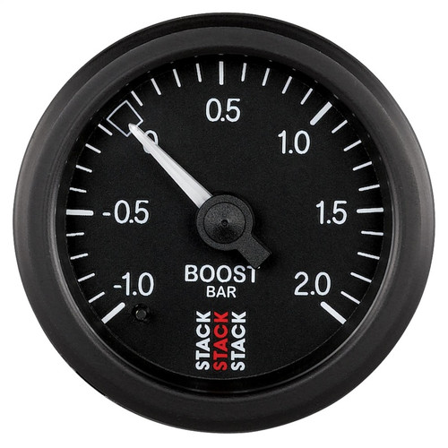 Autometer Stack 52mm -1 to +2 Bar T-Fitting 0.187in Barb (M) Mechanical Boost Pressure Gauge - Black - ST3111