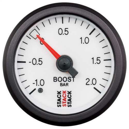 Autometer Stack 52mm -1 to +2 Bar T-Fitting 0.187in Barb (M) Mechanical Boost Pressure Gauge - White - ST3161