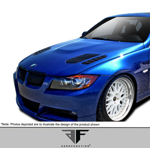 2006-2008 BMW 3 Series E90 4DR AF-1 Hood ( GFK ) - 1 Piece / Vehicle Year Make Model Trim - 2006-2008-BMW 3 Series 4DR / Product Type - Hood / Style Name -AF-1 / Kit Material - FRP (Fiberglass Reinforced Plastics) / Notes - Note: Hood pins are required.