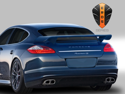 2010-2013 Porsche Panamera Eros Version 5 Wing Trunk Lid Spoiler - 1 Piece / Vehicle Year Make Model Trim - 2010-2013-Porsche Panamera ALL / Product Type - Wing / Style Name -Eros Version 5 / Kit Material - FRP (Fiberglass Reinforced Plastics) / Notes -