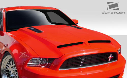 2013-2014 Ford Mustang / 2010-2014 Mustang GT500 Duraflex GT500 Hood - I Piece / Vehicle Year Make Model Trim - 2013-2014-Ford Mustang ALL / Product Type - Hood / Style Name -GT500 / Kit Material - FRP (Fiberglass Reinforced Plastics) / Notes - Note: Hood pins are required.