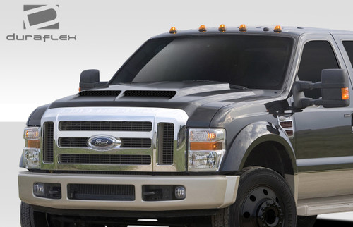 2008-2010 Ford Super Duty F250 F350 F450 Duraflex CVX Hood - 1 Piece / Vehicle Year Make Model Trim - 2008-2010-Ford Super Duty ALL / Product Type - Hood / Style Name -CVX / Kit Material - FRP (Fiberglass Reinforced Plastics) / Notes - Note: Hood pins are required.