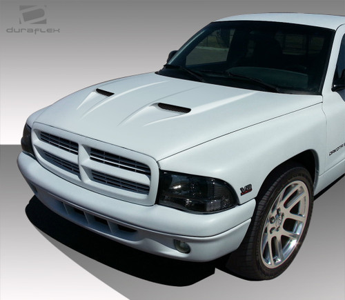 1997-2004 Dodge Dakota 1998-2003 Durango Duraflex CVX Hood - 1 Piece / Vehicle Year Make Model Trim - 1997-2004-Dodge Dakota ALL / Product Type - Hood / Style Name -CVX / Kit Material - FRP (Fiberglass Reinforced Plastics) / Notes - Note: Hood pins are required.