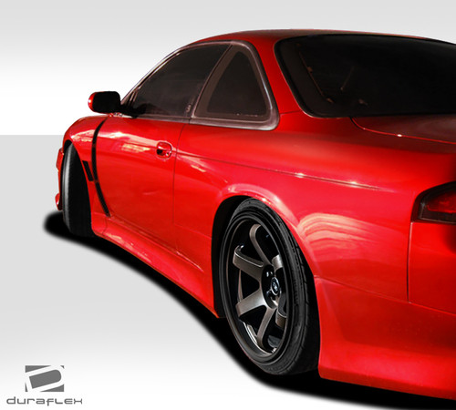 1995-1998 Nissan 240SX S14 Duraflex V-Speed Wide Body Side Skirt Rocker Panels (+35mm) - 2 Piece / Vehicle Year Make Model Trim - 1995-1998-Nissan 240SX ALL / Product Type - Sideskirts / Style Name -V-Speed / Kit Material - FRP (Fiberglass Reinforced Plastics) / Notes - Note: Must be used in conjunction with entire V-Speed Widebody Kit +35mm wider front and rear