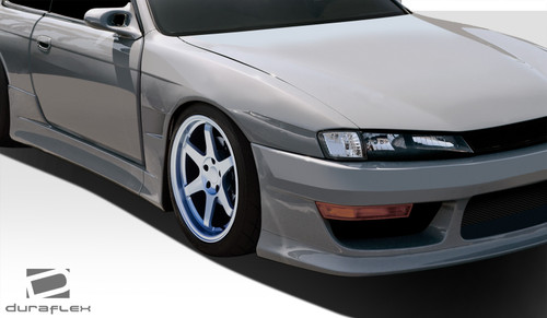 1997-1998 Nissan 240SX S14 Duraflex V-Speed Wide Body Front Fenders (+35mm) - 2 Piece / Vehicle Year Make Model Trim - 1997-1998-Nissan 240SX ALL / Product Type - Fender / Style Name -V-Speed / Kit Material - FRP (Fiberglass Reinforced Plastics) / Notes - Note: Must be used in conjunction with entire V-Speed Widebody Kit +35mm wider front and rear