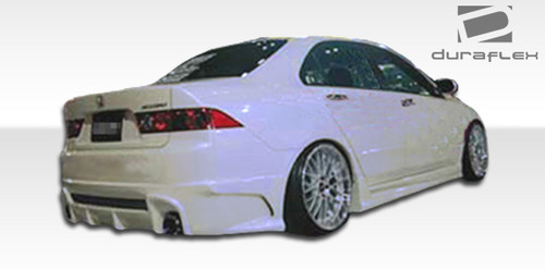 2004-2008 Acura TSX Duraflex Raven Body Kit - 4 Piece - Includes Raven Front Bumper Cover (100545) Raven Rear Bumper Cover (100546) Raven Side Skirts Rocker Panels (100547) / Vehicle Year Make Model Trim - 2004-2008-Acura TSX ALL / Product Type - Kit / Style Name -Raven / Kit Material - FRP (Fiberglass Reinforced Plastics) / Notes -