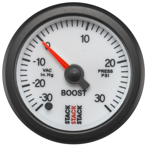 Autometer Stack 52mm -30INHG to +30 PSI (Incl T-Fitting) Pro Stepper Motor Boost Press Gauge - White - ST3362