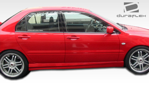 2002-2003 Mitsubishi Lancer Duraflex Walker Body Kit - 4 Piece - Includes Walker Front Bumper Cover (100370) Walker Rear Bumper Cover (100371) Walker Side Skirts Rocker Panels (100372) / Vehicle Year Make Model Trim - 2002-2003-Mitsubishi Lancer ALL / Product Type - Kit / Style Name -Walker / Kit Material - FRP (Fiberglass Reinforced Plastics) / Notes -