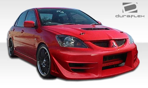 2004-2007 Mitsubishi Lancer Duraflex Walker Body Kit - 4 Piece - Includes Walker Front Bumper Cover (100575) Walker Rear Bumper Cover (100576) Walker Side Skirts Rocker Panels (100577) / Vehicle Year Make Model Trim - 2004-2007-Mitsubishi Lancer ALL / Product Type - Kit / Style Name -Walker / Kit Material - FRP (Fiberglass Reinforced Plastics) / Notes -