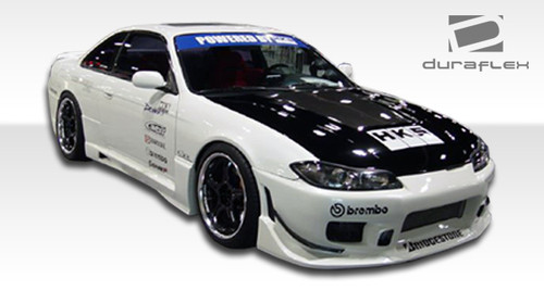 1995-1998 Nissan 240SX S14 Duraflex Silvia S15 :Conversion C-1 Kit - 4 Piece - Includes C-1 Front Bumper Cover (102151) S15 OEM Fiberglass Hood (100889) S15 OEM Fenders (101643) / Vehicle Year Make Model Trim - 1995-1998-Nissan 240SX ALL / Product Type - Kit / Style Name -C-1 / Kit Material - FRP (Fiberglass Reinforced Plastics) / Notes -