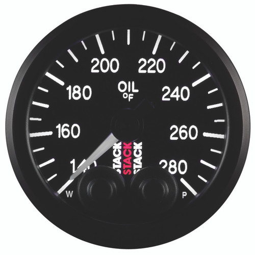 Autometer Stack Instruments 52mm 140-280 Deg F 1/8in NPTF Male Pro Control Oil Temp Gauge - Black - ST3510