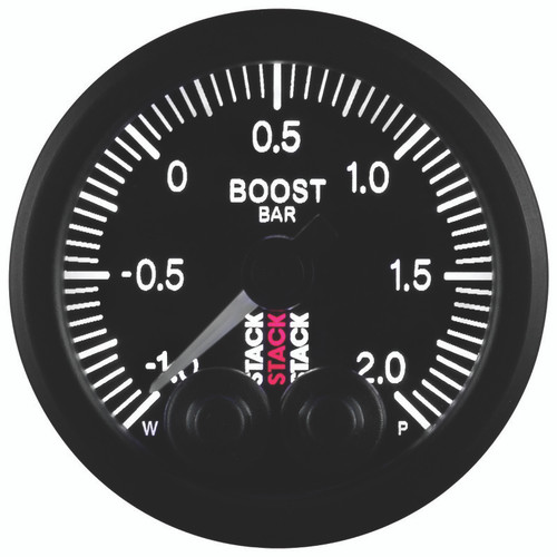 Autometer Stack 52mm -1 to +2 Bar (Incl T-Fitting) Pro-Control Boost Pressure Gauge - Black - ST3511