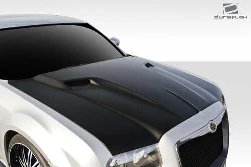 2005-2010 Chrysler 300 300C Duraflex Challenger Hood - 1 Piece / Vehicle Year Make Model Trim - 2005-2010-Chrysler 300 ALL / Product Type - Hood / Style Name -Challenger / Kit Material - FRP (Fiberglass Reinforced Plastics) / Notes - Note: Hood pins are required.