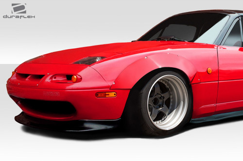 1990-1997 Mazda Miata Duraflex Circuit Front Fender Flares (+35mm) - 2 Piece / Vehicle Year Make Model Trim - 1990-1997-Mazda Miata ALL / Product Type - Fender Flare / Style Name -Circuit / Kit Material - FRP (Fiberglass Reinforced Plastics) / Notes - Note: +35mm wider