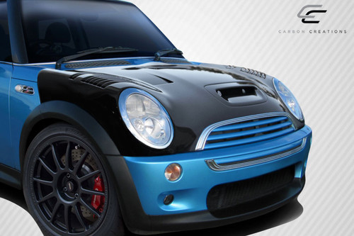 2002-2006 Mini Cooper / Cooper S R50 R53 2005-2008 Cooper convertible R52 Carbon Creations DriTech Racer Hood - 1 Piece / Vehicle Year Make Model Trim - 2002-2008-MINI Cooper ALL / Product Type - Hood / Style Name -Racer / Kit Material - Carbon Fiber / Notes - Note: Hood pins are required.