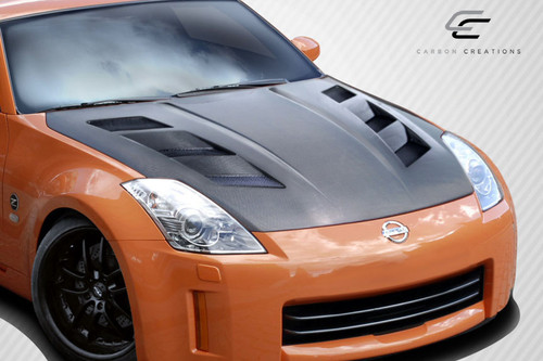 2007-2008 Nissan 350Z Z33 Carbon Creations DriTech AM-S Hood - 1 Piece / Vehicle Year Make Model Trim - 2007-2008-Nissan 350Z ALL / Product Type - Hood / Style Name -AM-S / Kit Material - Carbon Fiber / Notes - Note: Hood pins are required.