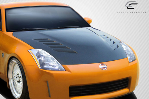 2003-2006 Nissan 350Z Z33 Carbon Creations DriTech TS-2 Hood - 1 Piece / Vehicle Year Make Model Trim - 2003-2006-Nissan 350Z ALL / Product Type - Hood / Style Name -TS-2 / Kit Material - Carbon Fiber / Notes - Note: Hood pins are required.
