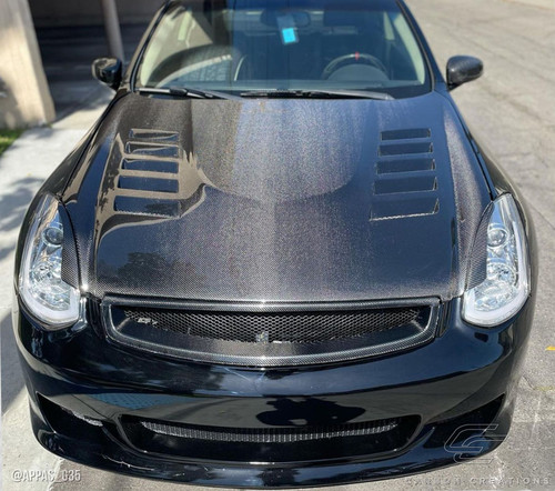 2003-2007 Infiniti G Coupe G35 Carbon Creations DriTech O Design Hood - 1 Piece / Vehicle Year Make Model Trim - 2003-2007-Infiniti G Coupe 2DR / Product Type - Hood / Style Name -O Design / Kit Material - Carbon Fiber / Notes - Note: Hood pins are required.