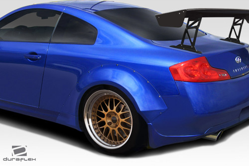 2003-2007 Infiniti G Coupe G35 Duraflex Circuit 75mm Rear Fender Flares ( Fender caps not included ) - 2 Piece / Vehicle Year Make Model Trim - 2003-2007-Infiniti G Coupe 2DR / Product Type - Fender Flare / Style Name -Circuit / Kit Material - FRP (Fiberglass Reinforced Plastics) / Notes -